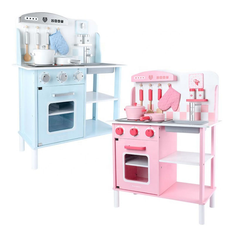 China Pink and Blue Wooden Kitchen  Role Play  Toy Set  for 