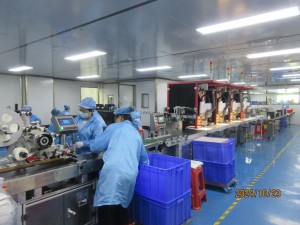 Cleanroom factory with workers operating machines