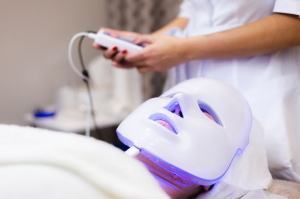 LED facial mask treatment in clinic