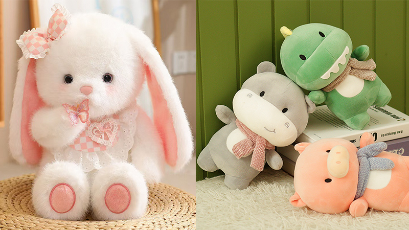 Plush lop-eared rabbits and plush toys