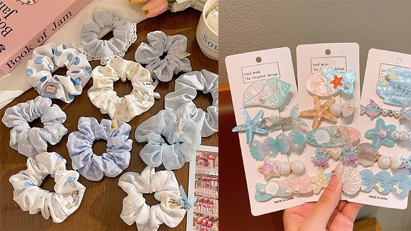 hair ties and ocean-themed hair clips