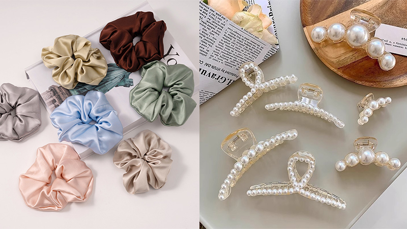 hair ties and pearl clips
