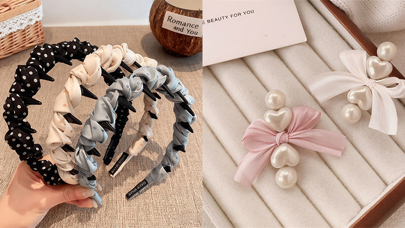 headband and pearl bow hair clip